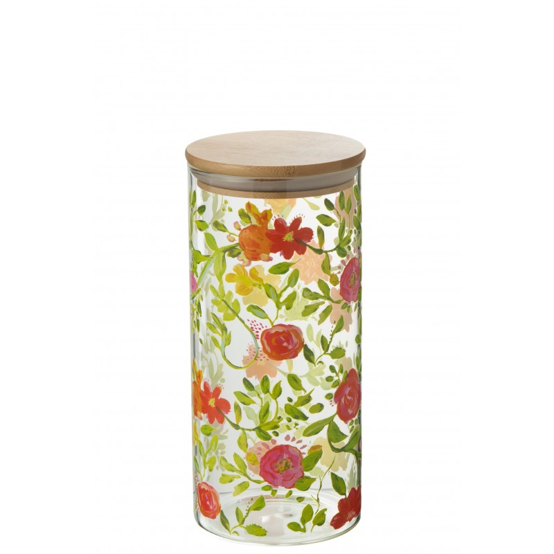 Pot avec couvercle décor floral en verre multicouleur 10x10x23 cm