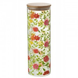Pot avec couvercle décor floral en verre multicouleur 10x10x31 cm