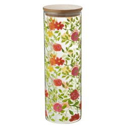 Pot avec couvercle décor floral en verre multicouleur 10x10x31 cm