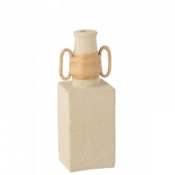 Vase carré avec anses ovales en ciment sable naturel 13x29 cm