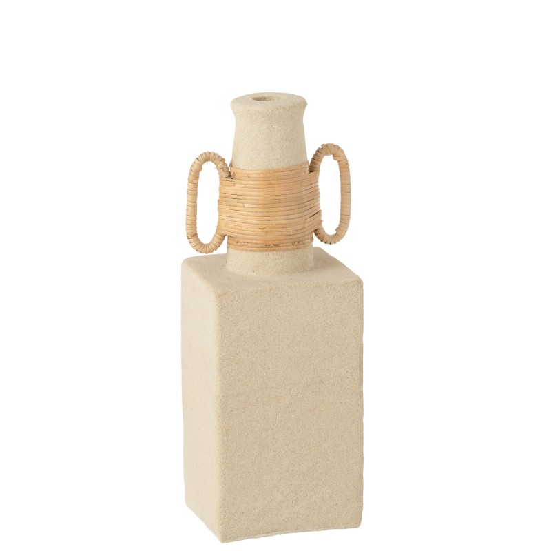 Vase carré avec anses ovales en ciment sable naturel 13x29 cm Vase carré avec anses ovales en ciment sable naturel 13x29 cm