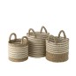 Set de 3 paniers rayés en raphia blanc et naturel D31 à D42cm Set de 3 paniers rayés en raphia blanc et naturel D31 à D42cm