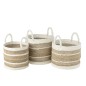 Set de 3 paniers rayés en raphia blanc et naturel D35 à D42cm Set de 3 paniers rayés en raphia blanc et naturel D35 à D42cm