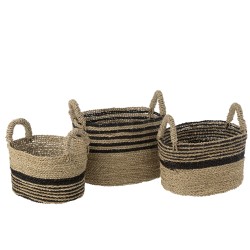 Set de 3 paniers rayés en raphia noir et naturel H30 à H45cm