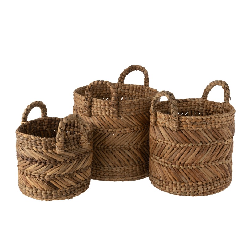 Set de 3 paniers tressés en raphia naturel H37 à 47cm Set de 3 paniers tressés en raphia naturel H37 à 47cm