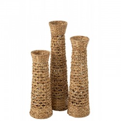 Set de 3 vases en bois naturel 21x21x80 cm
