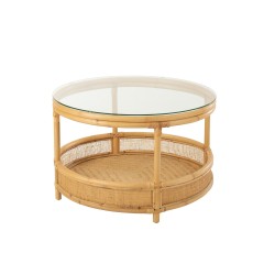 TABLE BASSE JOVELYNE ROTIN + VERRE NATUREL