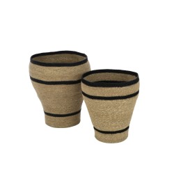 Set de 2 cestas redondas de madera natural de 38x38x45 cm