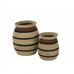 Set de 2 cestas redondas de madera natural de 44x44x48 cm