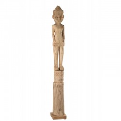 Personaje africano de pie en madera natural de 14x14x114 cm