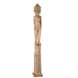 Personnage africain debout en bois naturel 14x14x114 cm