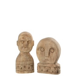 Set de 2 masques africains en bois naturel 6x13x29 cm