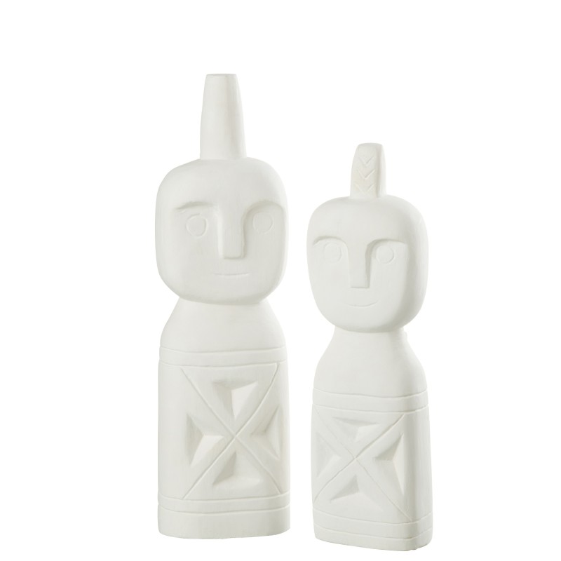 Set de 2 personnages africain sculpté en bois blanc 11x8x42 cm