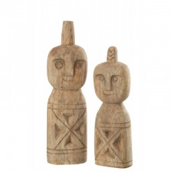 Conjunto de 2 personajes africanos esculpidos en madera natural de 12x8x41 cm