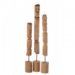 Conjunto de 3 tótems de pie en madera natural de 10x10x86 cm
