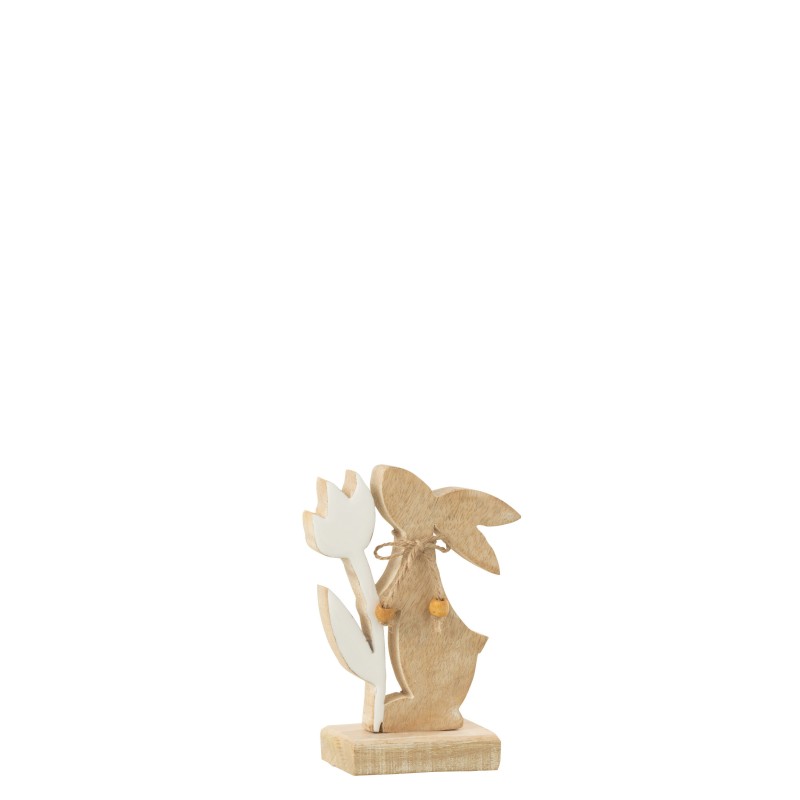 Lapin avec fleur en bois blanc 10x5x15 cm