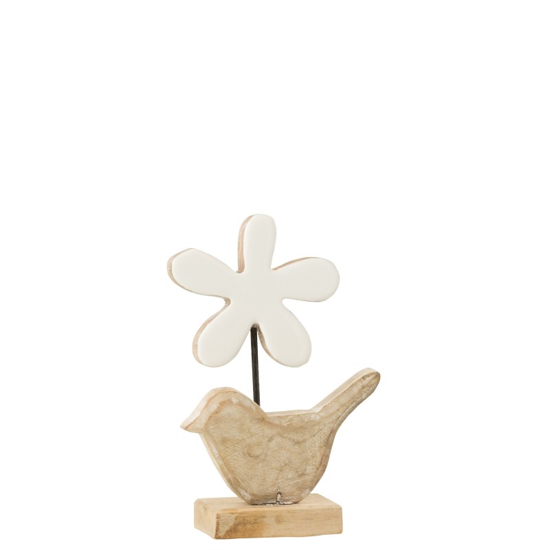 Oiseau avec fleur en bois blanc 12x6x20 cm