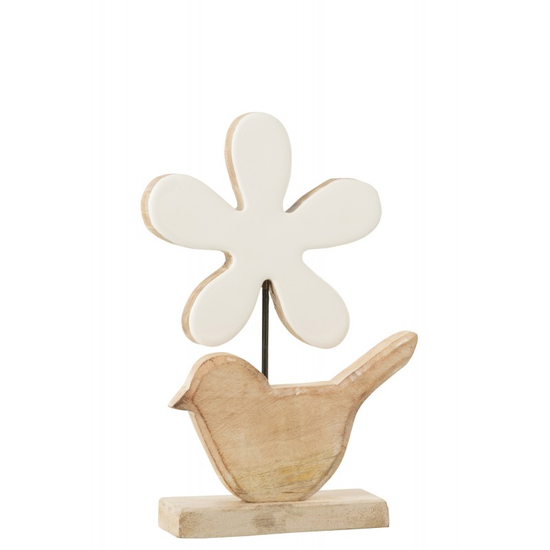 Oiseau avec fleur en bois blanc 26x13x6 cm