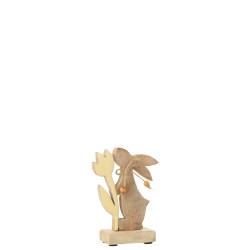 Lapin avec fleur en bois jaune 5x8x15 cm