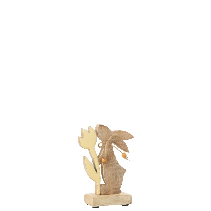 Lapin avec fleur en bois jaune 5x8x15 cm