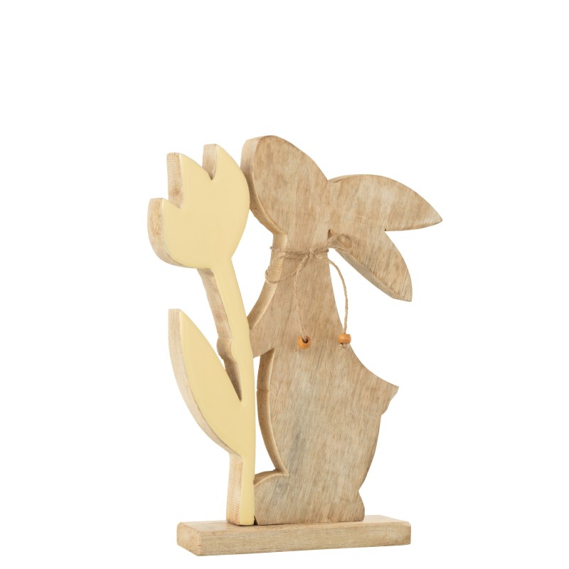 Lapin avec fleur en bois jaune 20x5x28 cm