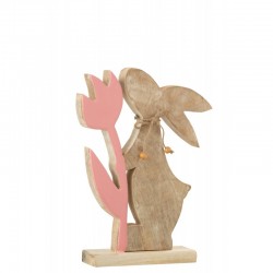 Conejo con flor de madera rosa 20x5x29 cm