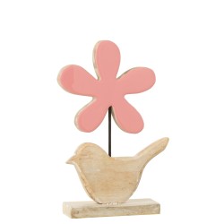 Oiseau avec fleur en bois rose 16x6x27 cm