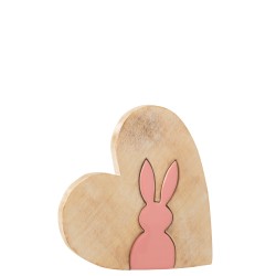 Coeur synthétiquezzle avec lapin en bois rose 23x23x3 cm