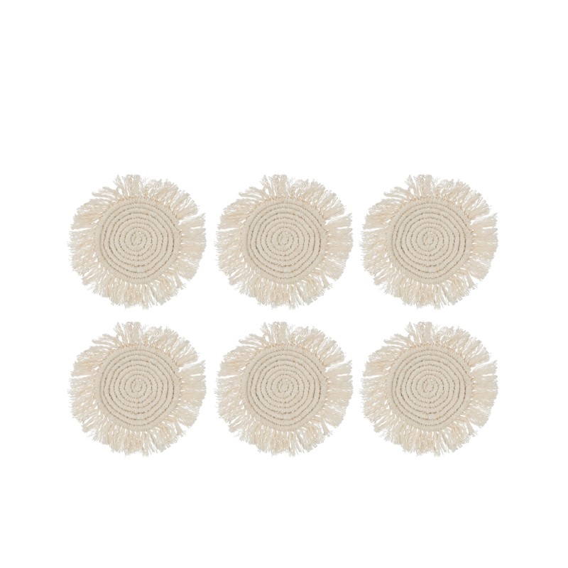 Set de 6 sous-verres en coton beige 14x14x1 cm