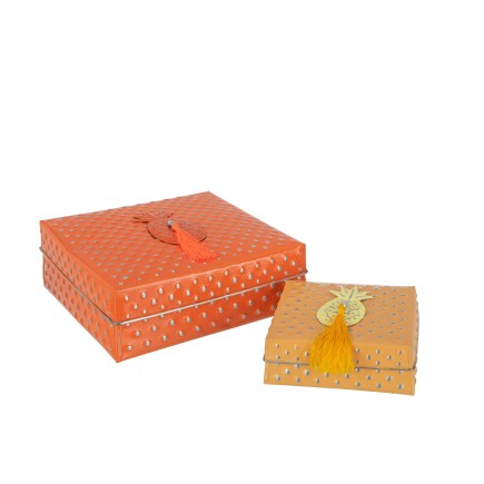 Set de 2 cajas anidadas de aluminio naranja de 25x25x9 cm