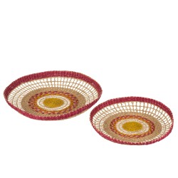 Set de 2 plateaux tressés en raphia multicouleur 43x43x8 cm