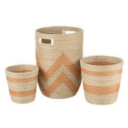 Set de 3 paniers avec ligne en raphia orange 56x38x38 cm