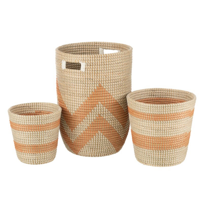 Set de 3 paniers avec ligne en raphia orange 56x38x38 cm