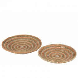 Set de 2 bandejas circulares de rafia naranja de 41x41x6 cm