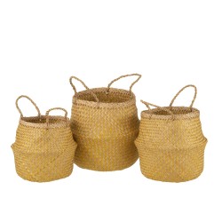 Set de 3 paniers empilables en raphia jaune 35x35x19 cm