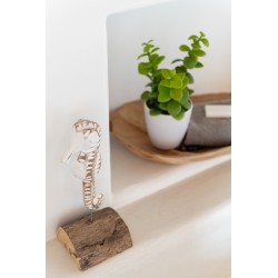 Hipocampo de pie de madera blanca y natural L7*l6*H20cm
