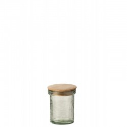 Pot avec couvercle bois en verre transparent 9x9x12 cm