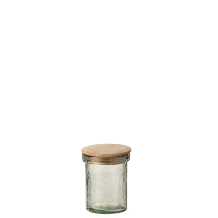 Pot avec couvercle bois en verre transparent 9x9x12 cm
