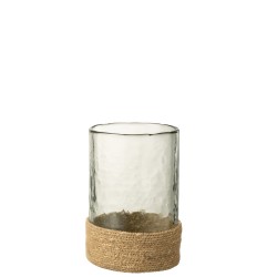Vase avec dessous jute en verre transparent 14x14x20 cm