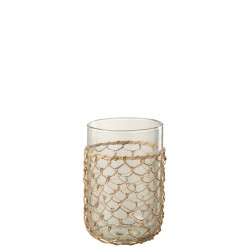 Vase avec filet rotin en verre transparent 14x14x21 cm