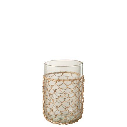 Vase avec filet rotin en verre transparent 14x14x21 cm