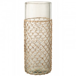 Vase avec filet rotin en verre transparent 18x18x43 cm