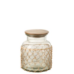 Pot avec filet rotin en verre transparent 19x19x21 cm