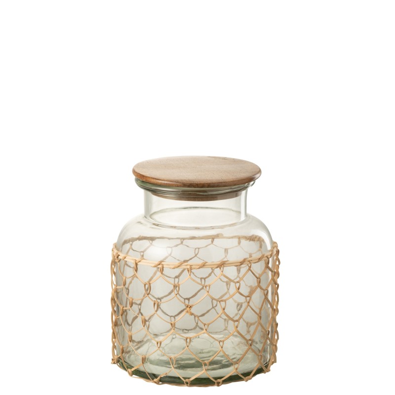 Pot avec filet rotin en verre transparent 19x19x21 cm