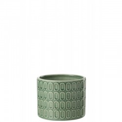 Macetero ovalado con motivos en cerámica verde de 14x14x12 cm