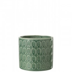 Macetero ovalado con motivos en cerámica verde de 17x17x16 cm