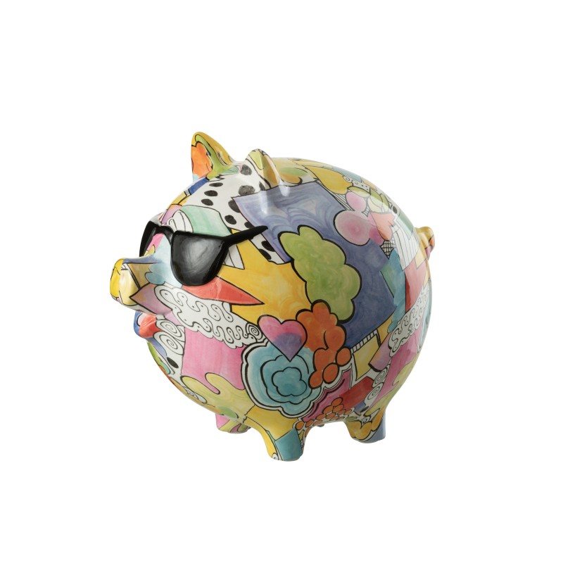 Tirelire cochon pop-art en céramique multicouleur 26x18x23 cm