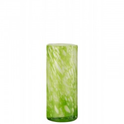 Photophore marbré en verre vert 12x12x28 cm