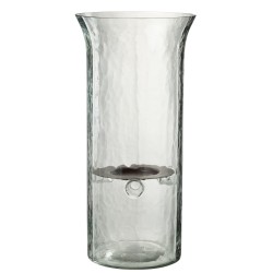 Bougeoir plat en verre transparent 19x19x40 cm