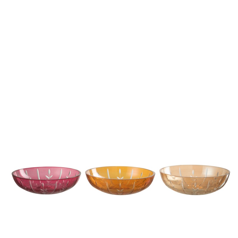 Set de 3 bols feuilles en verre multicouleur 14x14x5 cm